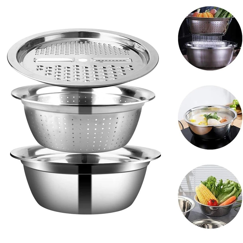 Bowl Inox 4 em 1 com Ralador Fatiador e Escorredor 26cm para Cozinha